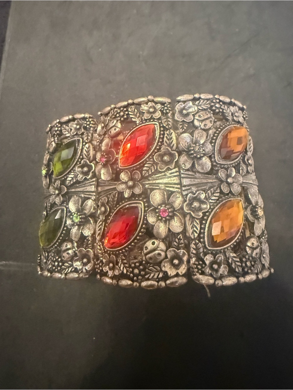 Victorian-Inspired Multi-Gem Floral Cuff Bracelet